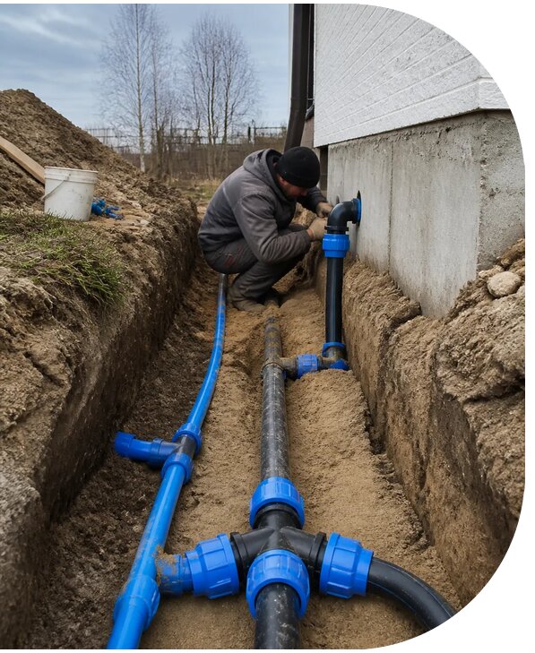 Монтаж наружного водопровода на участке под ключ в Кохме